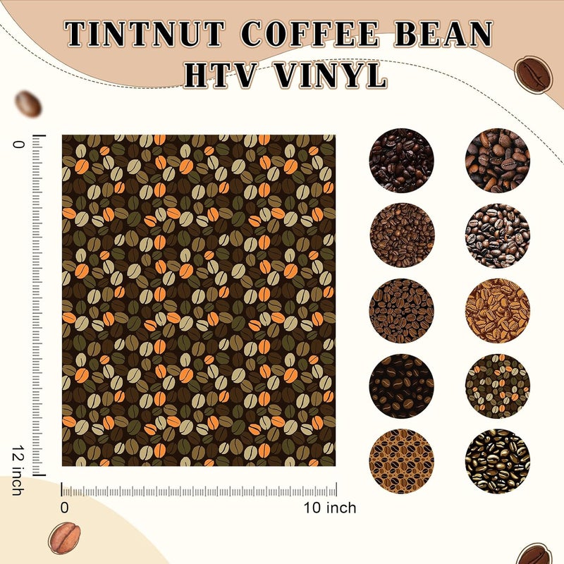 Tintnut Brown Heat Transfer Vinyl Bundle - 10 Sheets 10x12 Inch Coffee Bean Iron on Vinyl Patterned HTV DIY T-Shirt Hats Clothing for Cricut or Cameo - Image 4